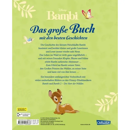 Carlsen Verlag Disney Bambi - Das große Buch mit den besten Geschichten