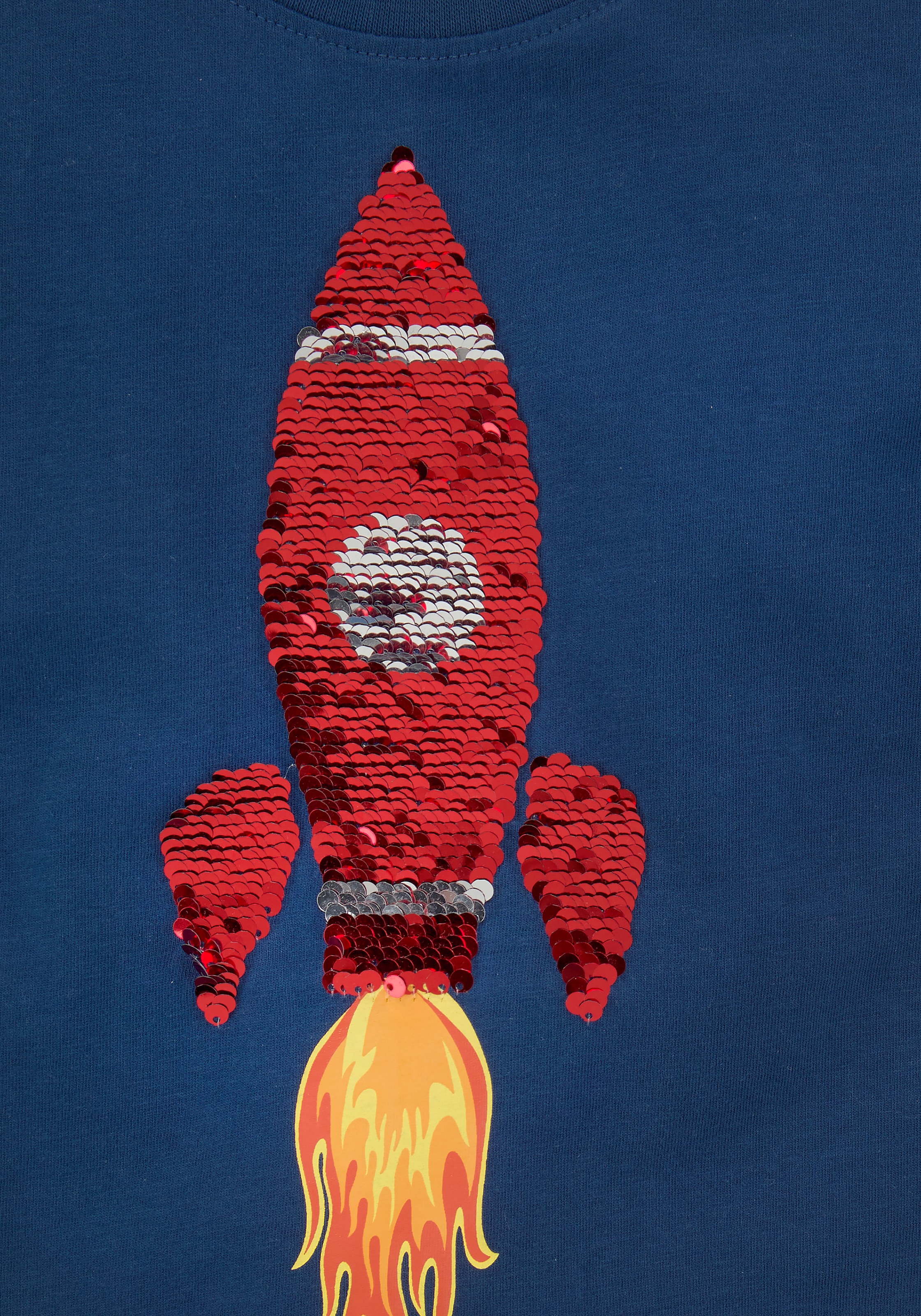 KIDSWORLD T-Shirt »Mit Rakete aus Wendepailletten«, Kurzarm,  Basic-Passform,  bedruckt,  Rundhalsausschnitt