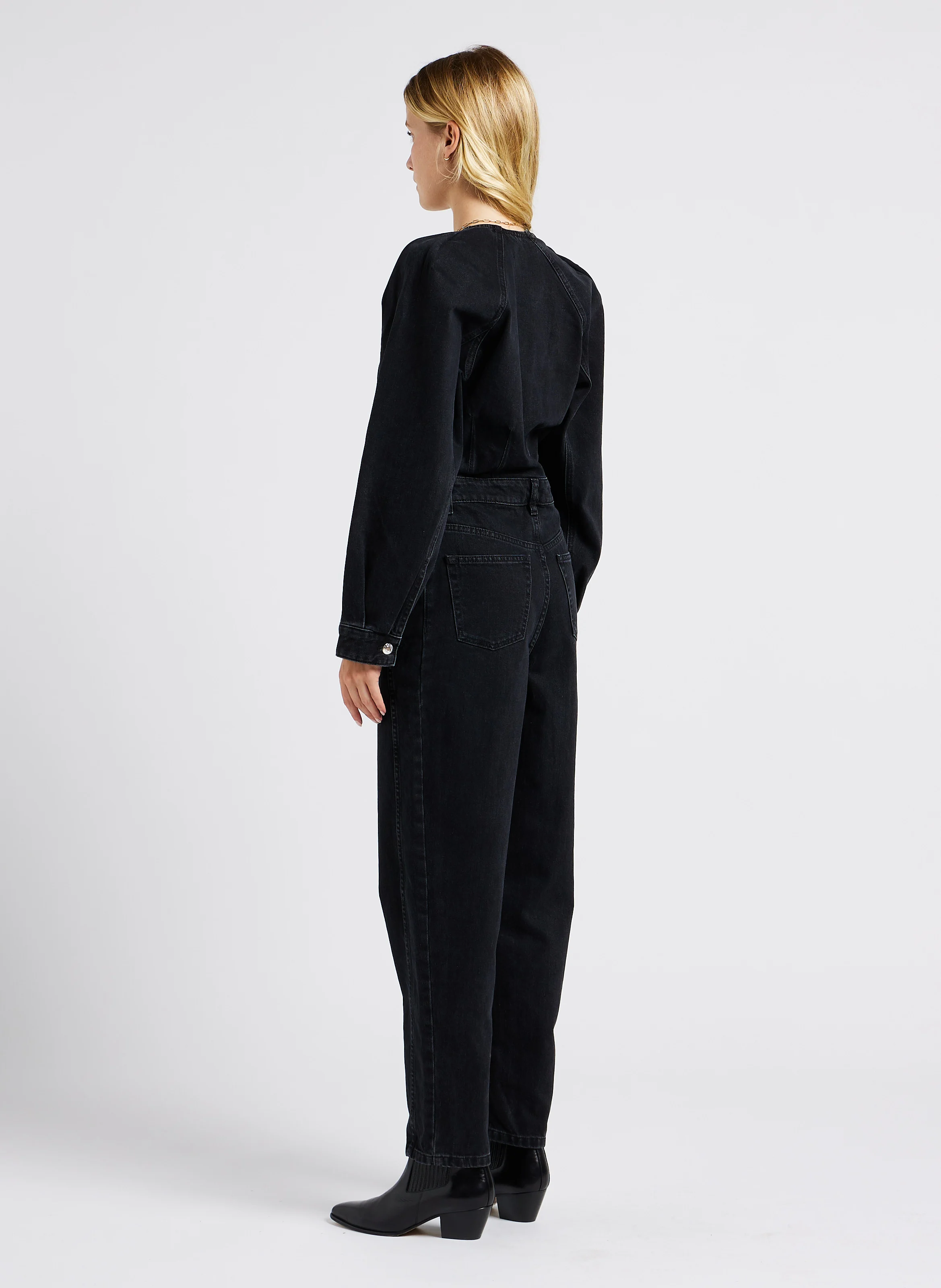 TIASE - Combinaison col tunisien en denim | Noir