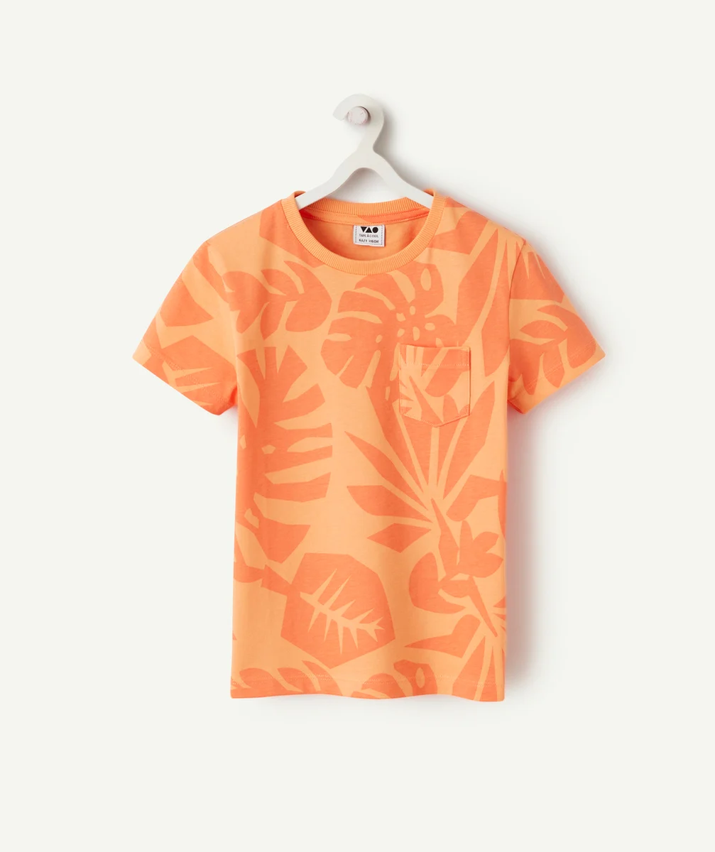 t-shirt manches courtes garçon en coton bio orange thème feuilles