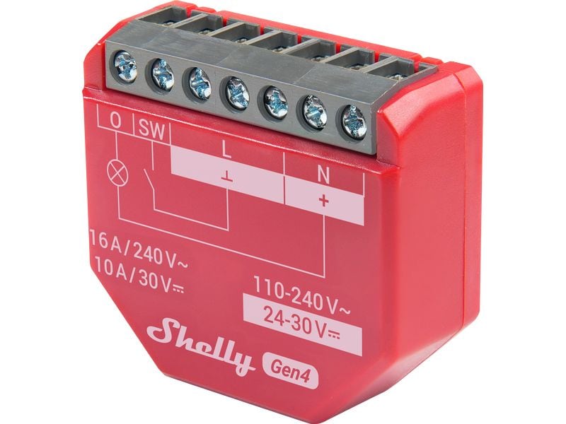 Shelly WLAN-Schaltaktor 1PM Gen4 Rot, 16 A Wi-Fi-gesteuerter, intelligenter Schalter