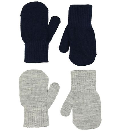 Melton Fäustlinge - 2er-Pack - Strick - Graumeliert Strick/Navy