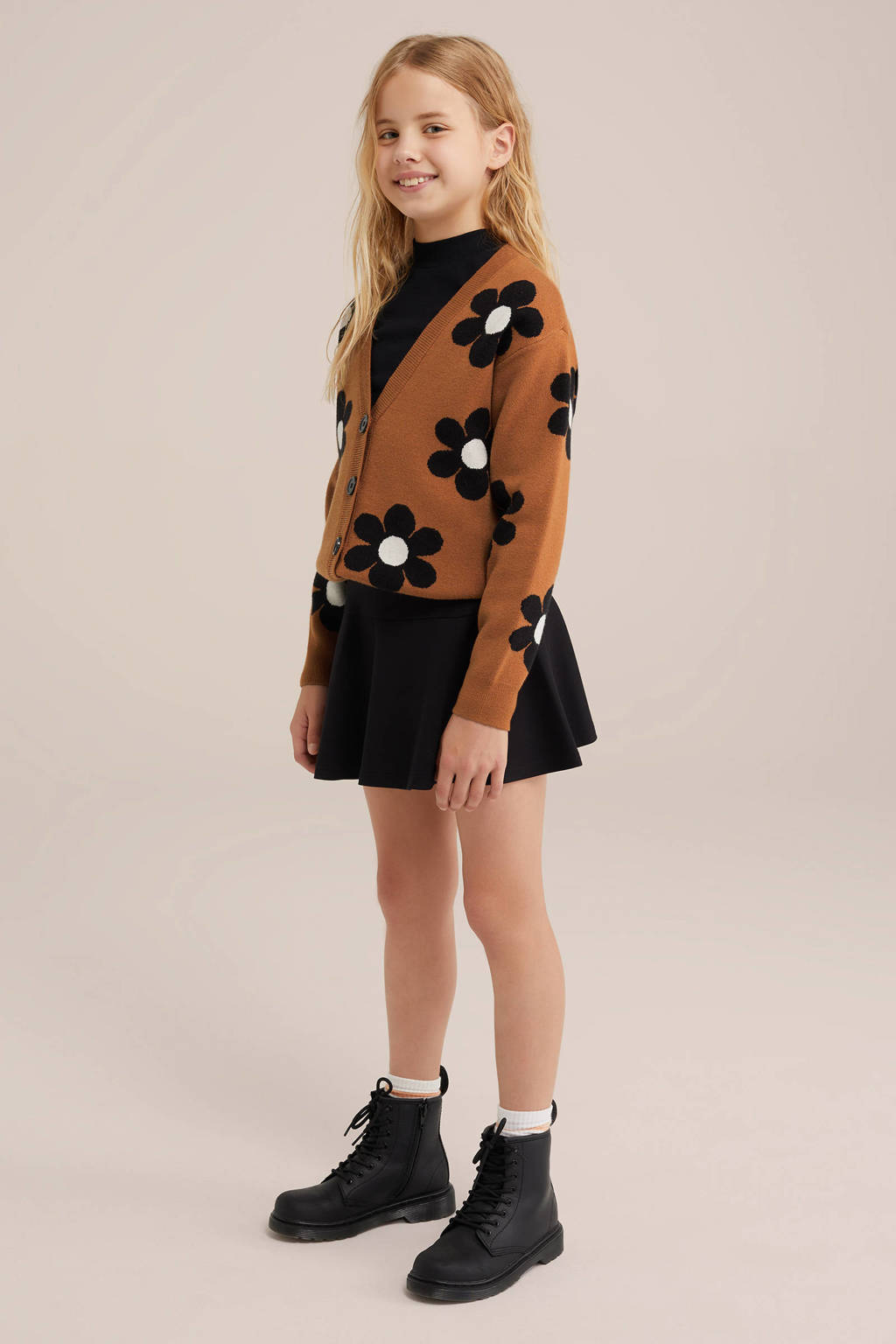 WE Fashion gebloemd vest bruin/zwart/wit