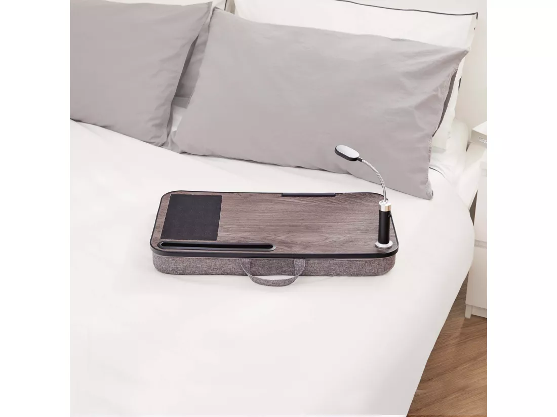 Support pour PC portable tablette table de lit coussin gris brun