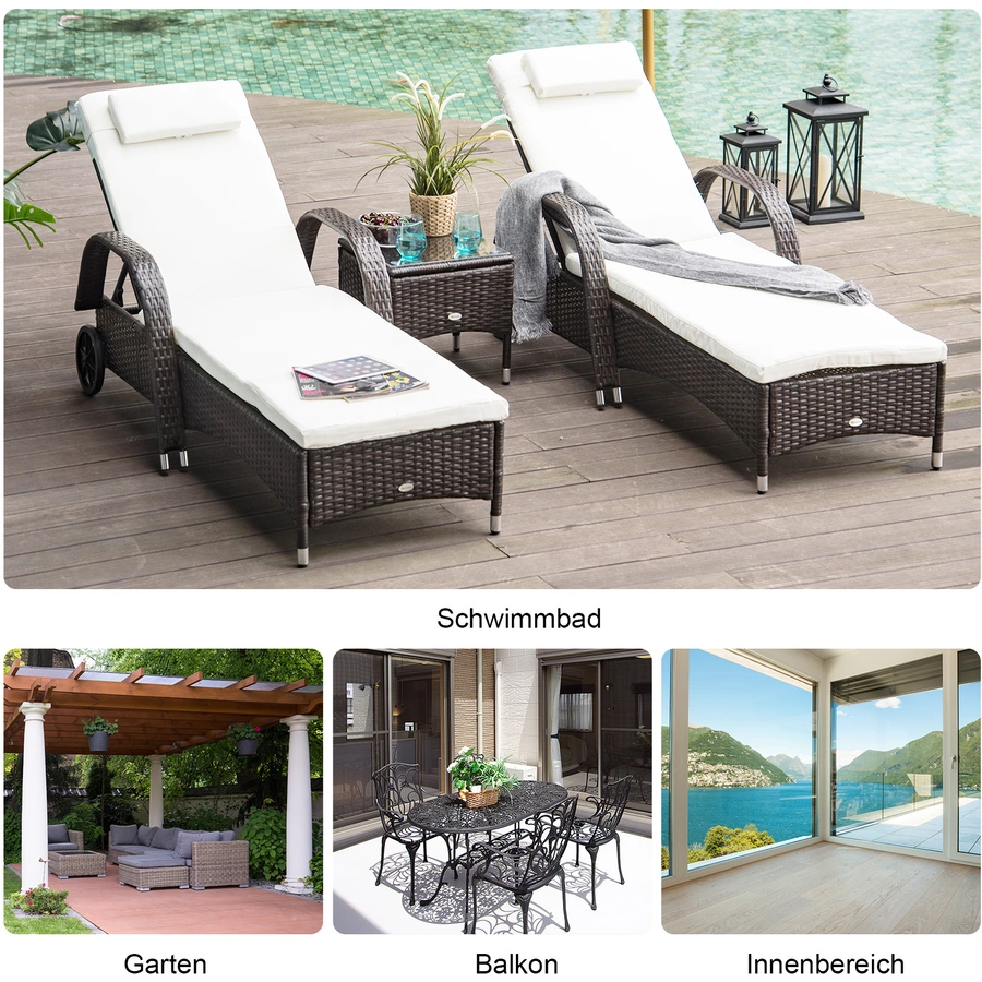 Outsunny Rattan Sonnenliegen mit Tisch braun