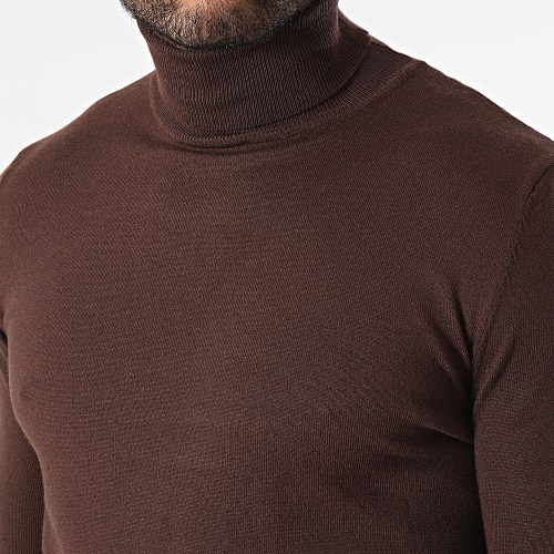 Pull Col Roulé Marron Foncé