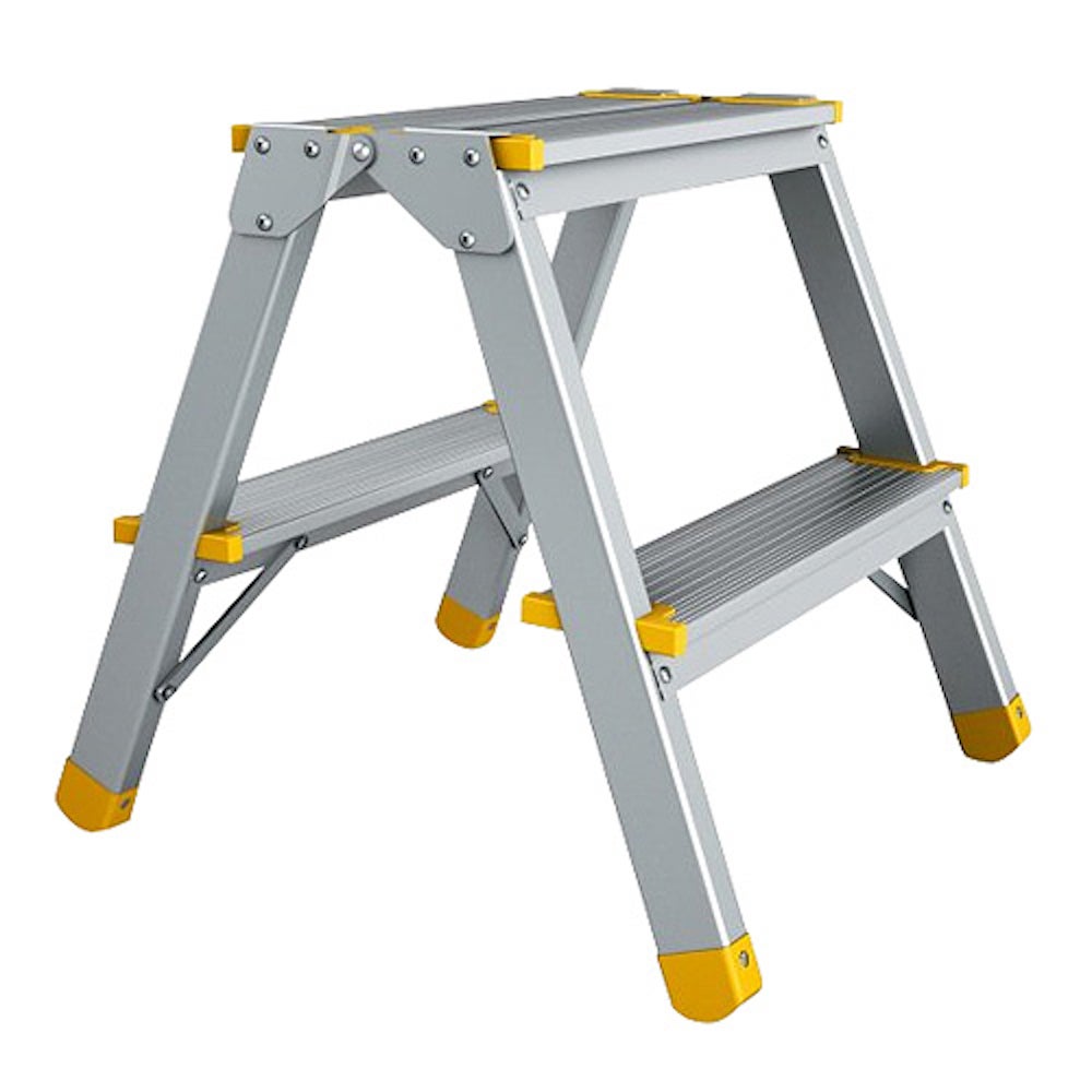 PROREGAL Metalen Dubbele Giraffe Dubbelzijdige Aluminium Trapladder, 2 Treden, 41 cm Hoog, Draagvermogen 150 kg, Huishoudelijke Ladder