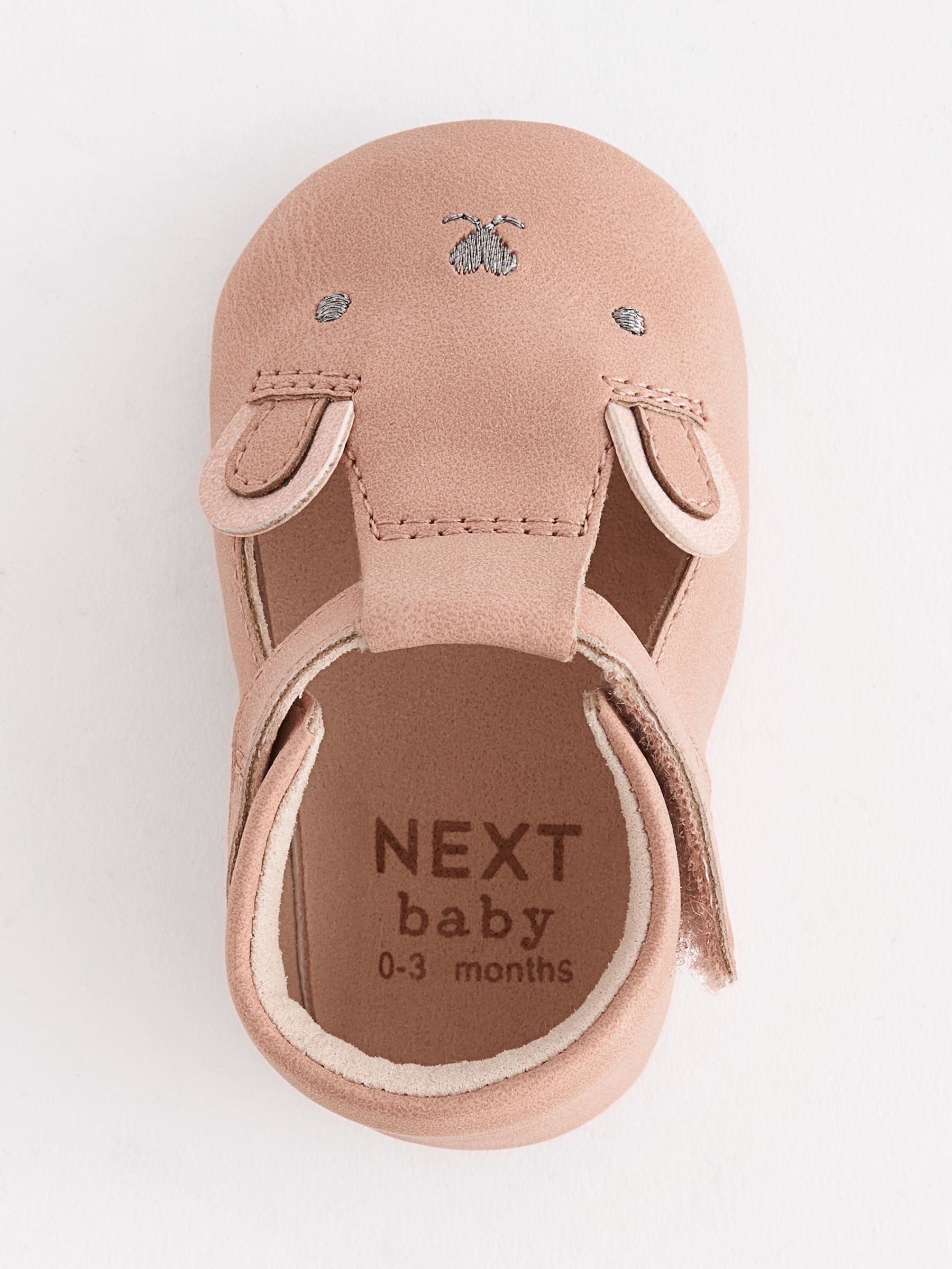 Bruin met bruine beer - Babyschoenen met T-bandje (0-24 mnd)