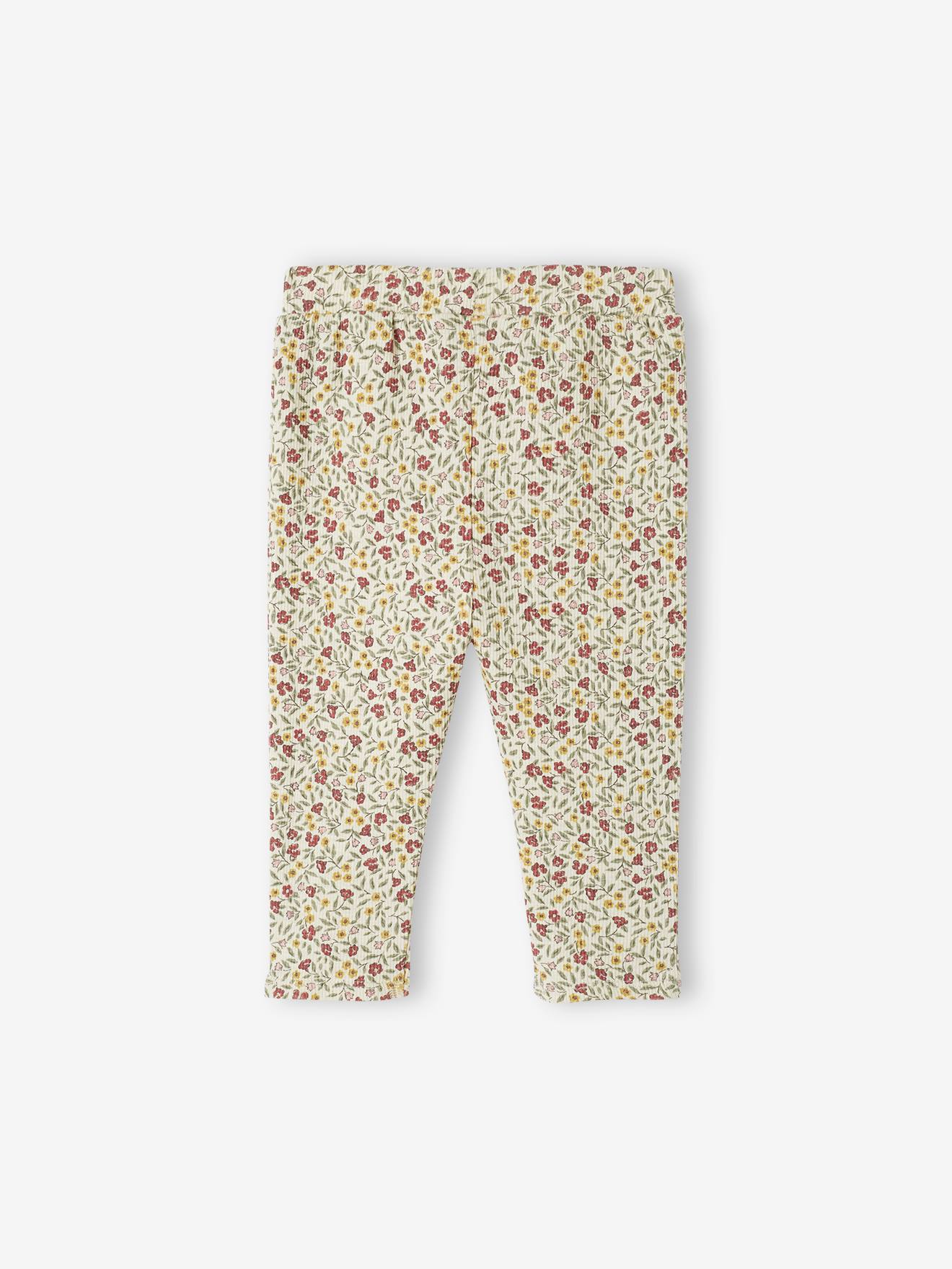 Calça legging bege canelada com estampa para bebê
