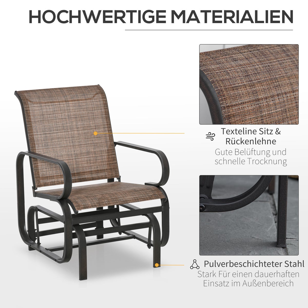 Outsunny tuinstoel, 62B x 75D x 91,5H cm, staal, tekstlijn, bruin