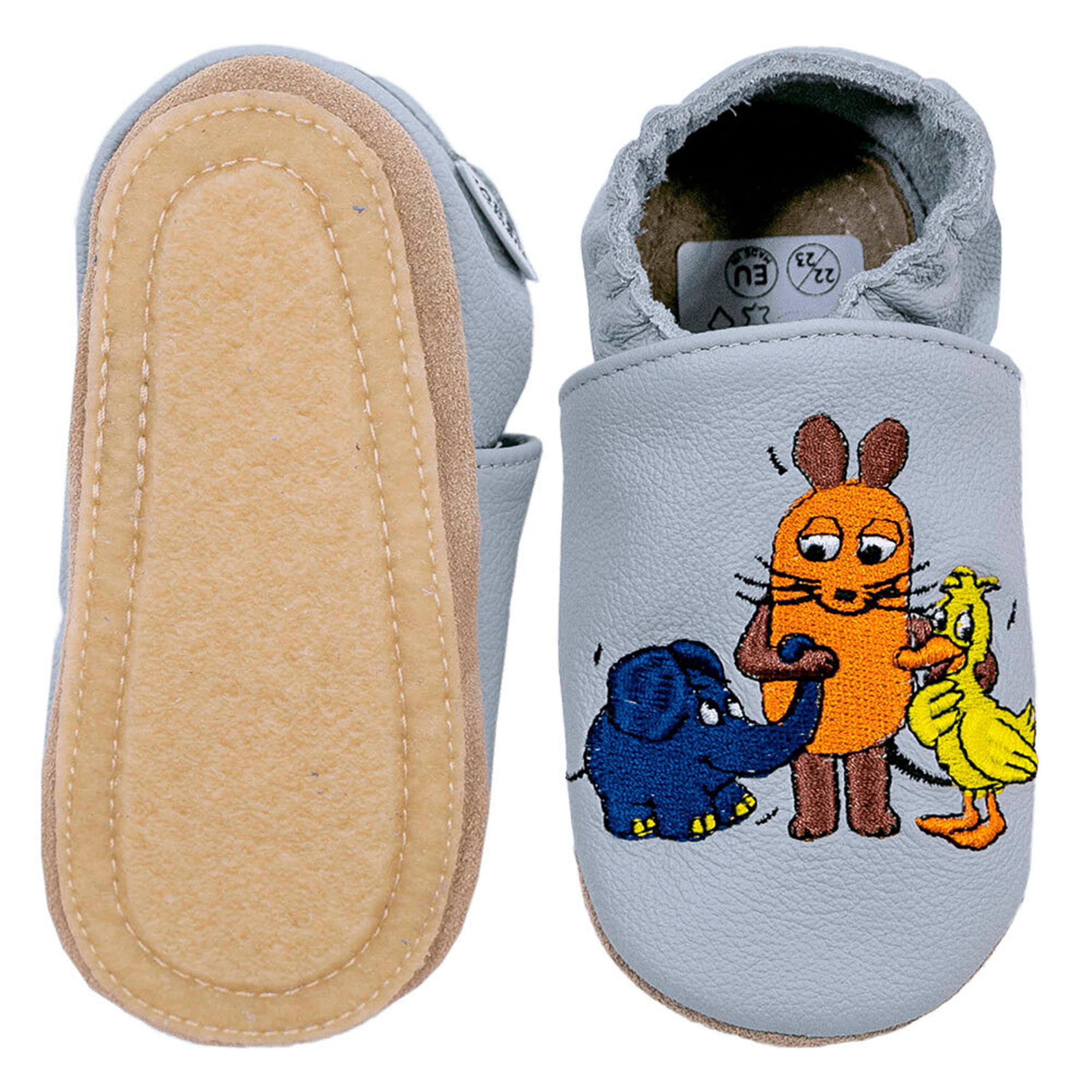 HOBEA-Germany Kitaschuhe Maus, Elefant und Ente grau