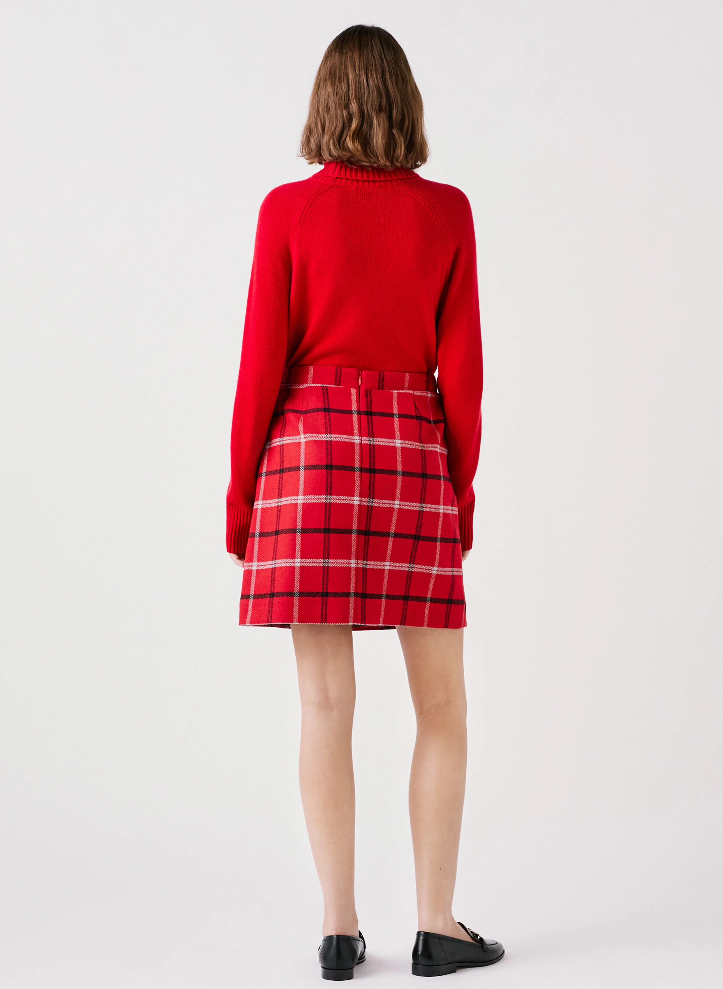 JUSTINE - Jupe courte tartan en laine mélangée | Rouge