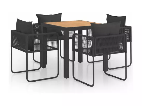Salon de jardin 5 pièces PVC Résine tressée Noir et marron