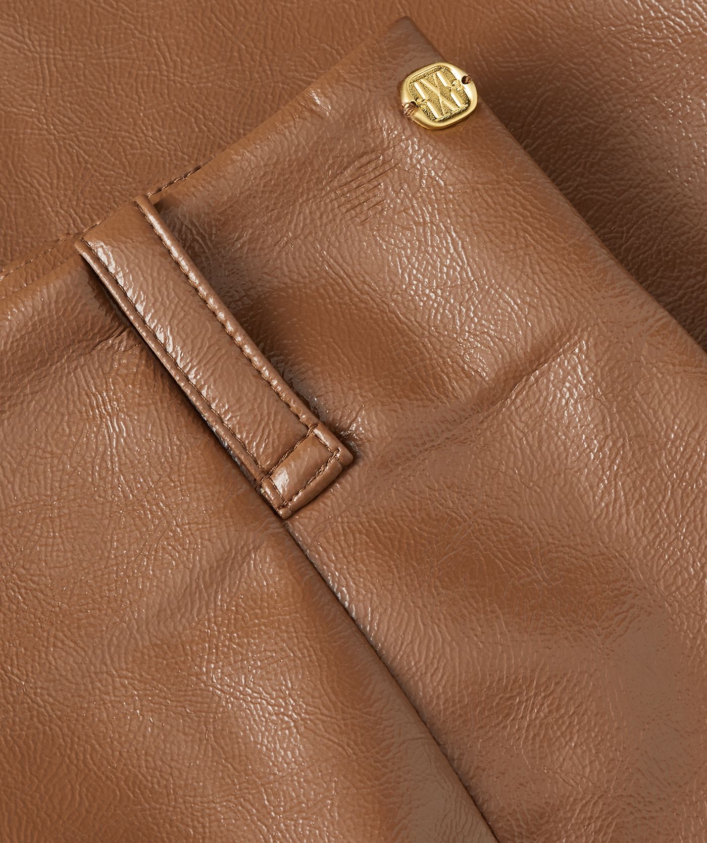 JV-SALLY high waisted fitted midirok in laklook - cognac