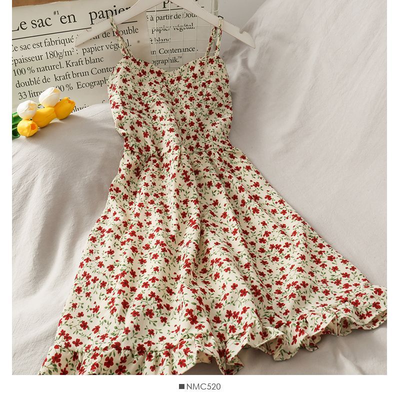 Lemongrass - Mini-jurk met spaghettibandjes en bloemenprint