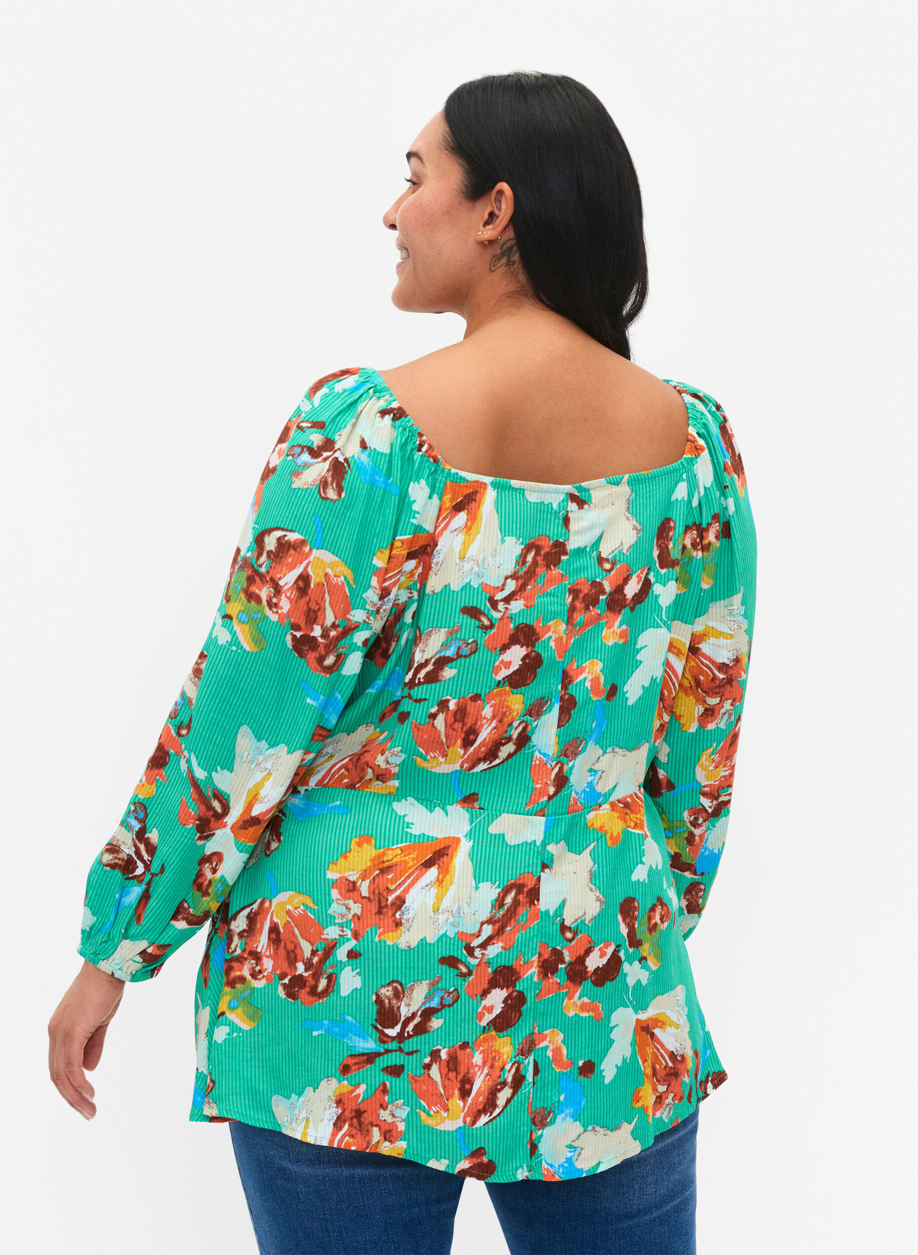 Viskose bluse med print og 3/4 ærmer