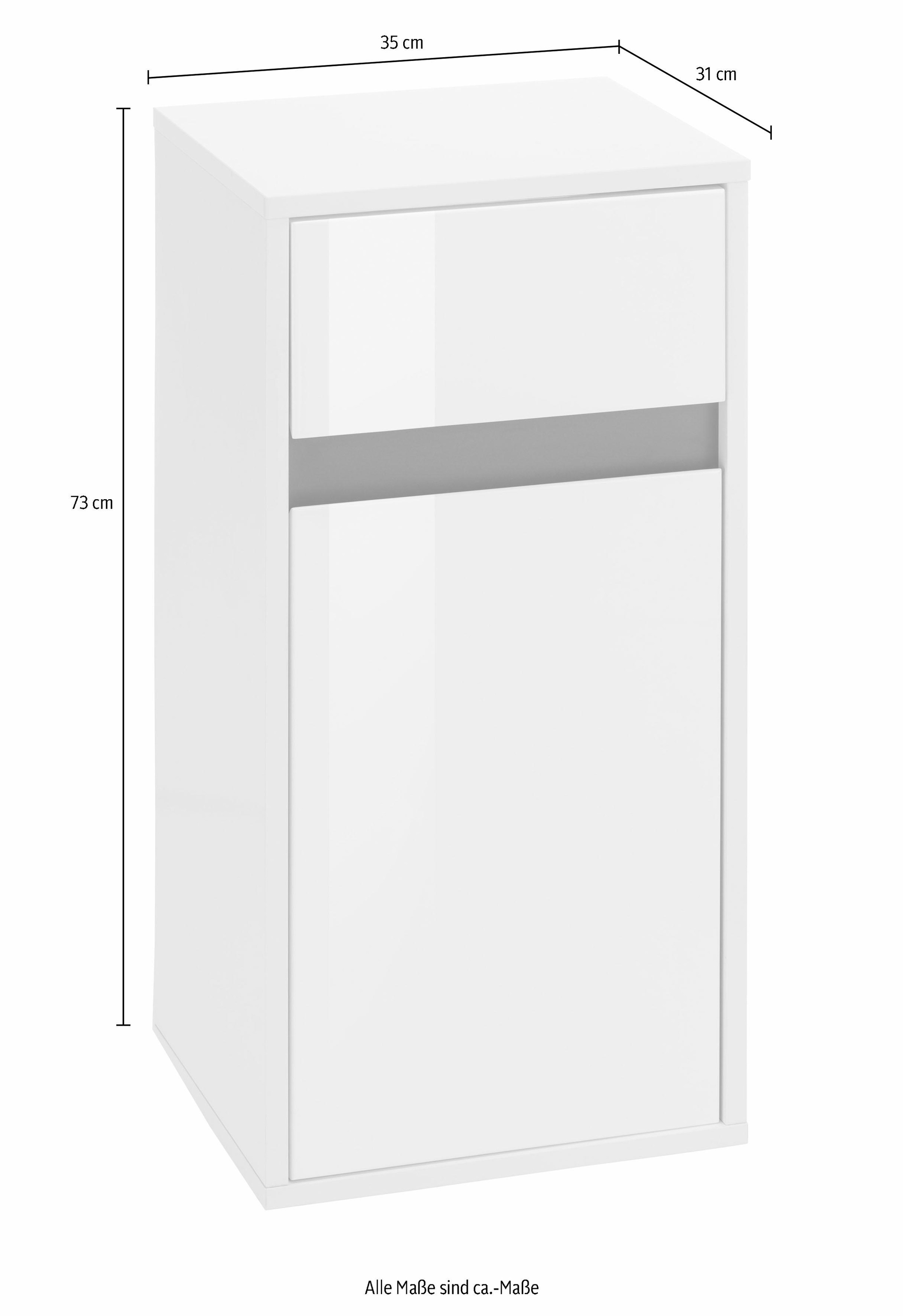 welltime Unterschrank »Siena« Griffloser Badschrank, Hochglanz mit Wechselblende, Breite 35 cm