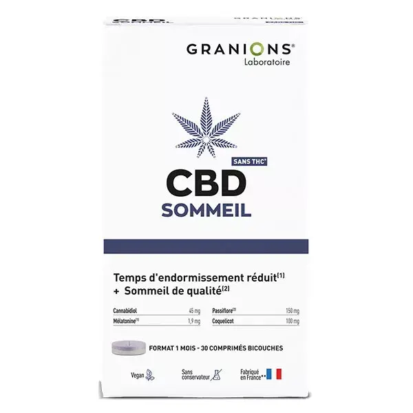 Granions CBD Sommeil - Cannabidiol + Mélatonine - Sans THC - 30 Comprimés