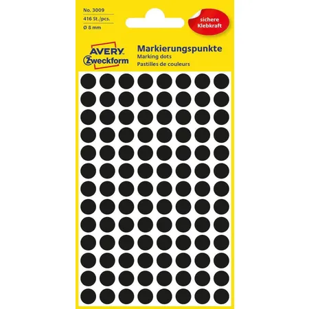 Avery Zweckform 3009 Markierungspunkte Ø 8 mm, 4 Bogen/416 Etiketten, schwarz