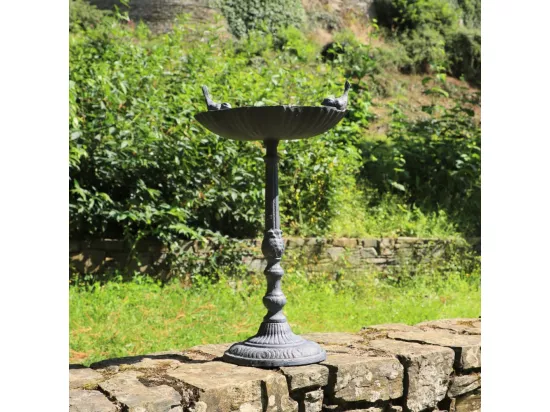 Mangeoire à oiseaux sur pied abreuvoir jardin fonte grise 50cm