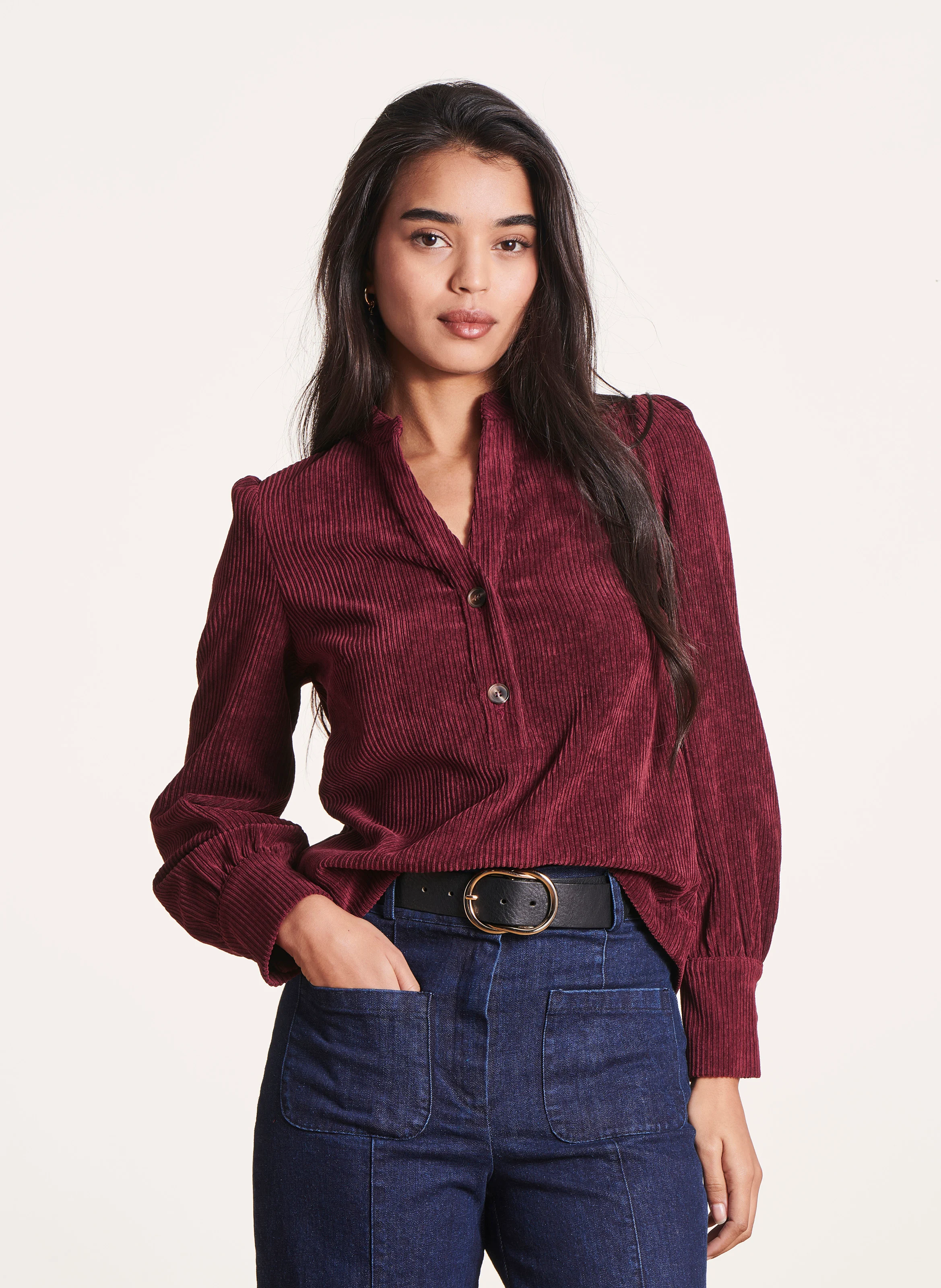 Chemise col tunisien| Marron