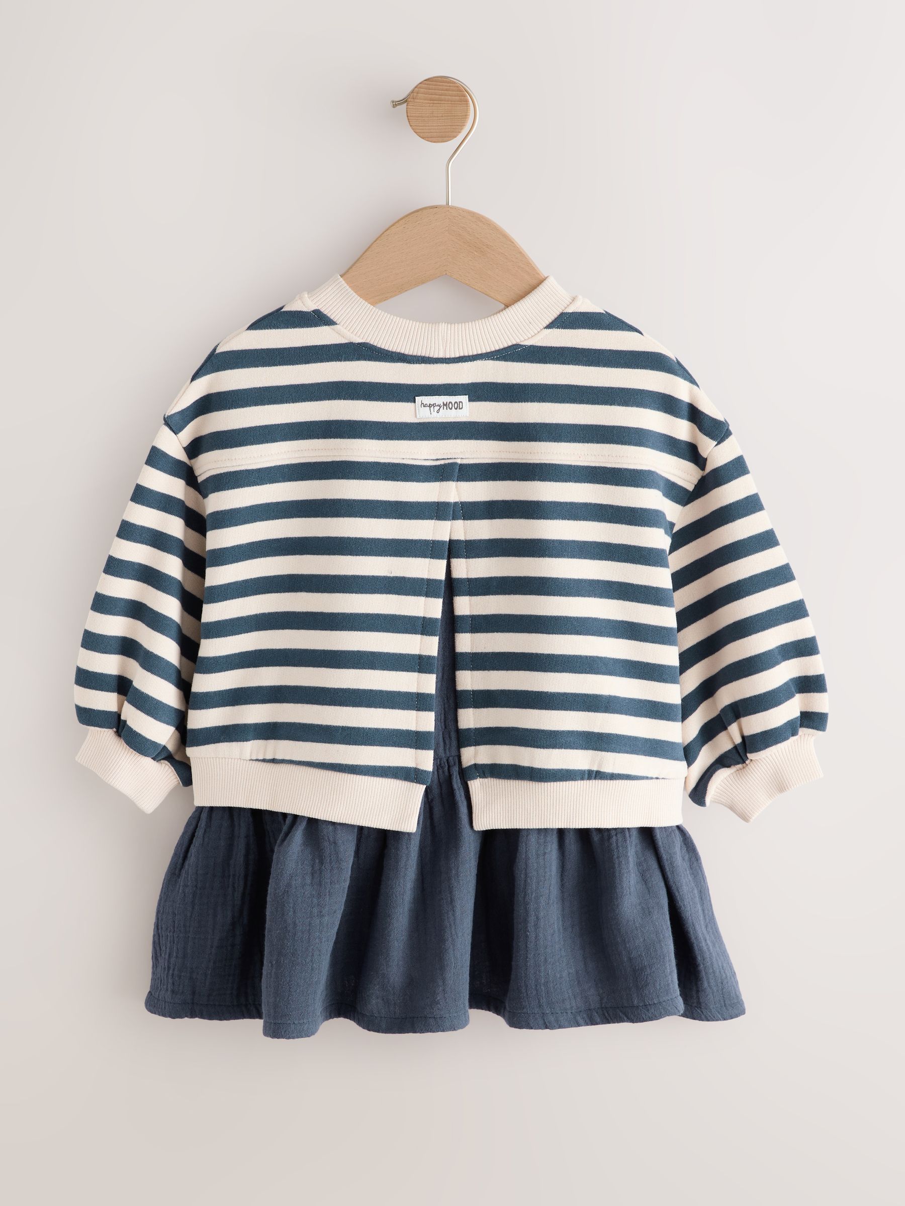 Marineblauw gestreept - Sweatjurk met mesh rok (3mnd -7jr)