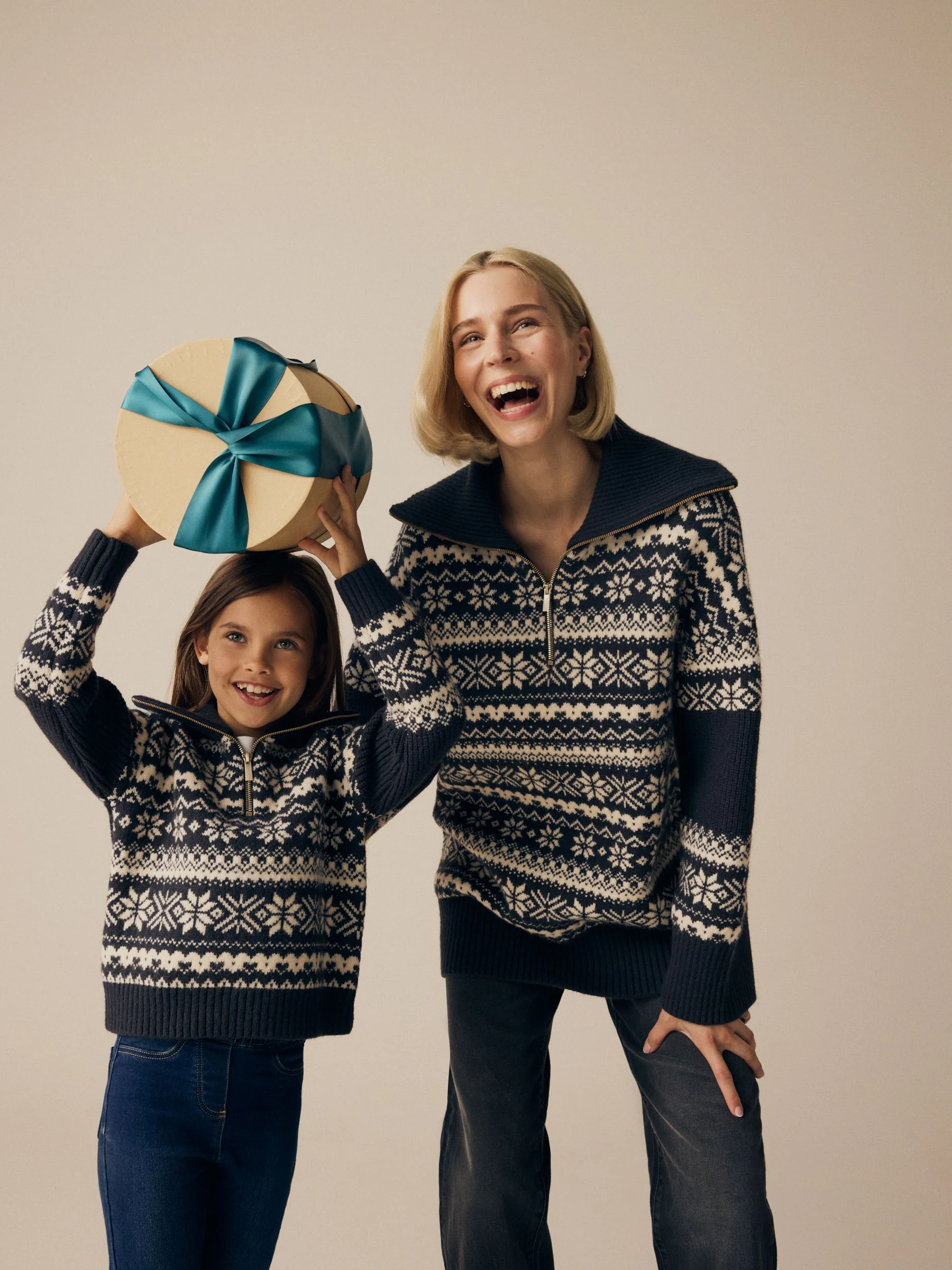 Zwart/wit - Bijpassende familie kersttrui met fair isle-motief voor kinderen (3-16jr)