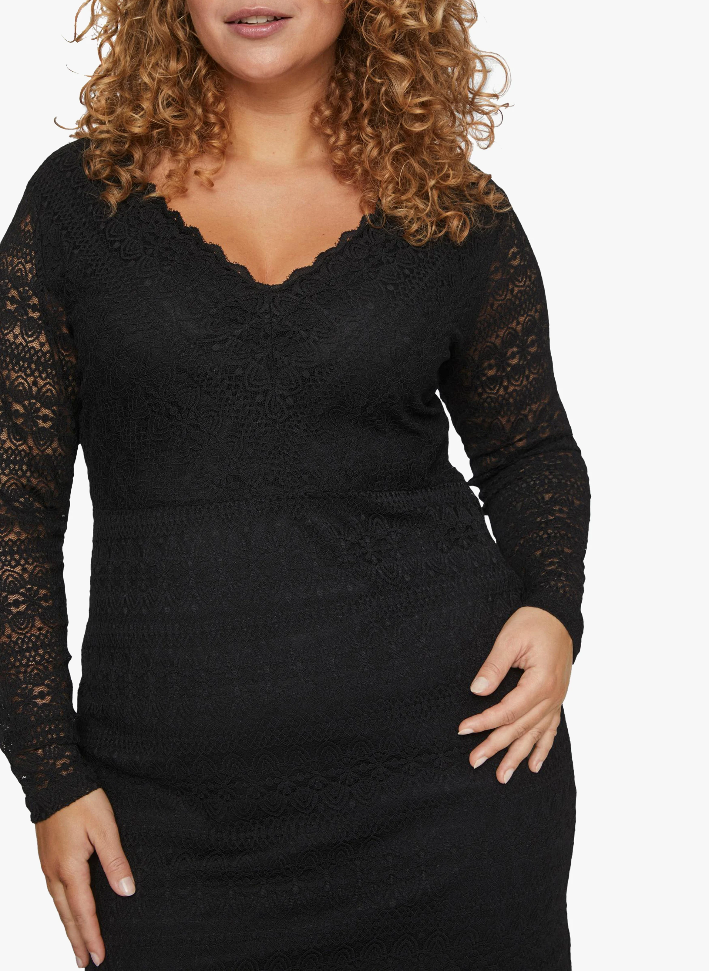 CHIKKA - Robe courte col V en dentelle| Noir