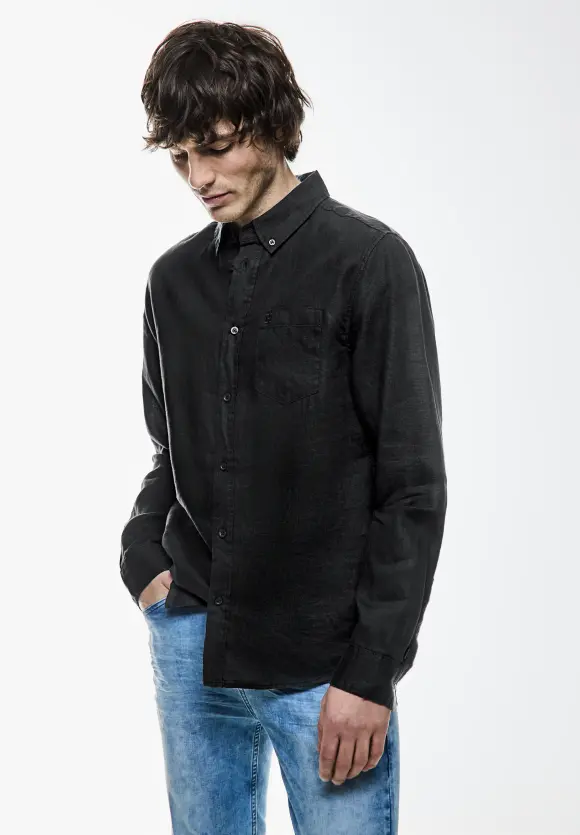 Button Down Leinenhemd - Black