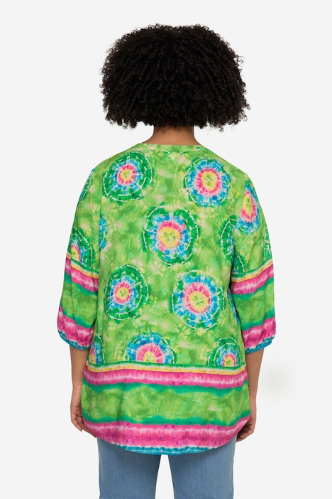 Bluse, Batikdruck, Tunika-Ausschnitt, 3/4-Ärmel