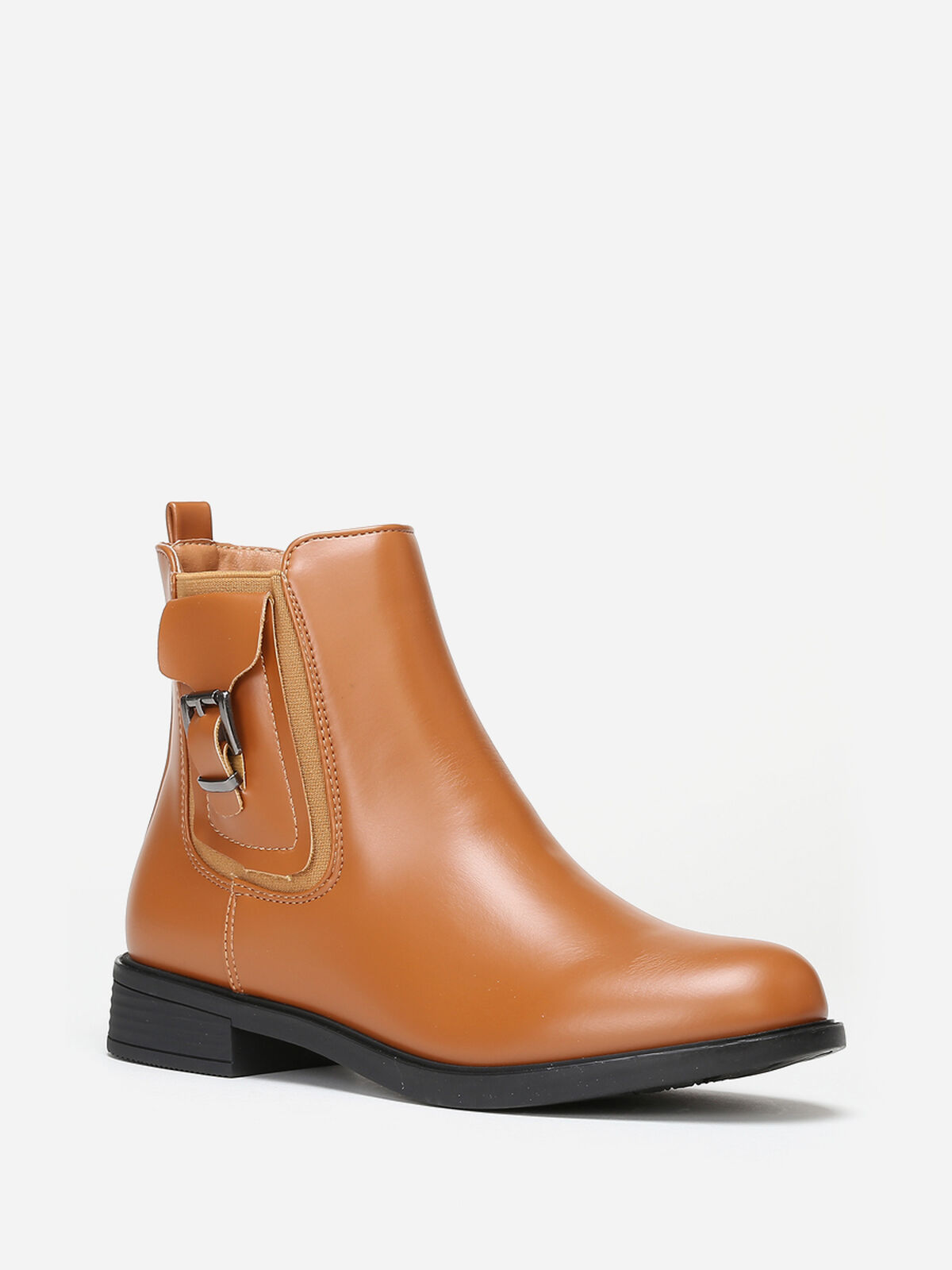 Bottines chelsea en simili à boucle- Camel