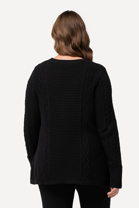 Bellieva-Pullover, Zopfmuster, Rundhals, Langarm, GOTS