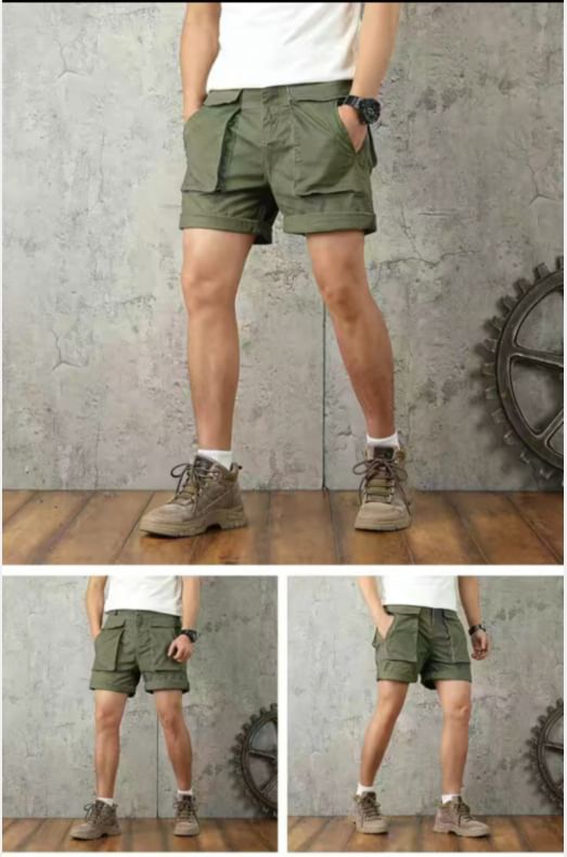 Double White - Mid Rise Plain Cargo Shorts