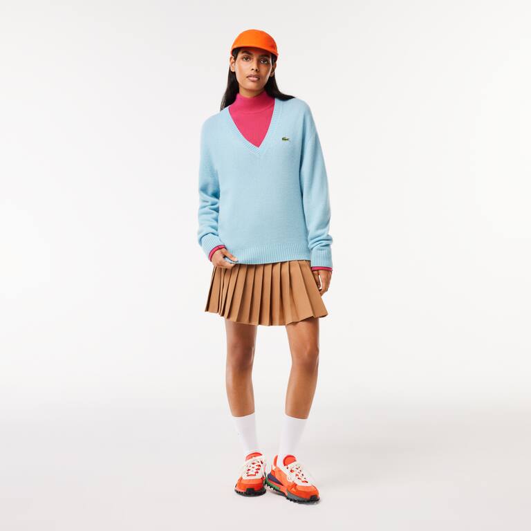 Pull Lacoste femme col montant en laine Pullovers - Rose - Lacoste - Femme