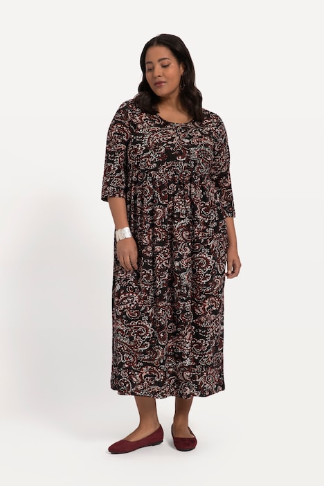 Jerseykleid, A-Line, Paisleymuster, Empirenaht, Rundhals, 3/4-Arm