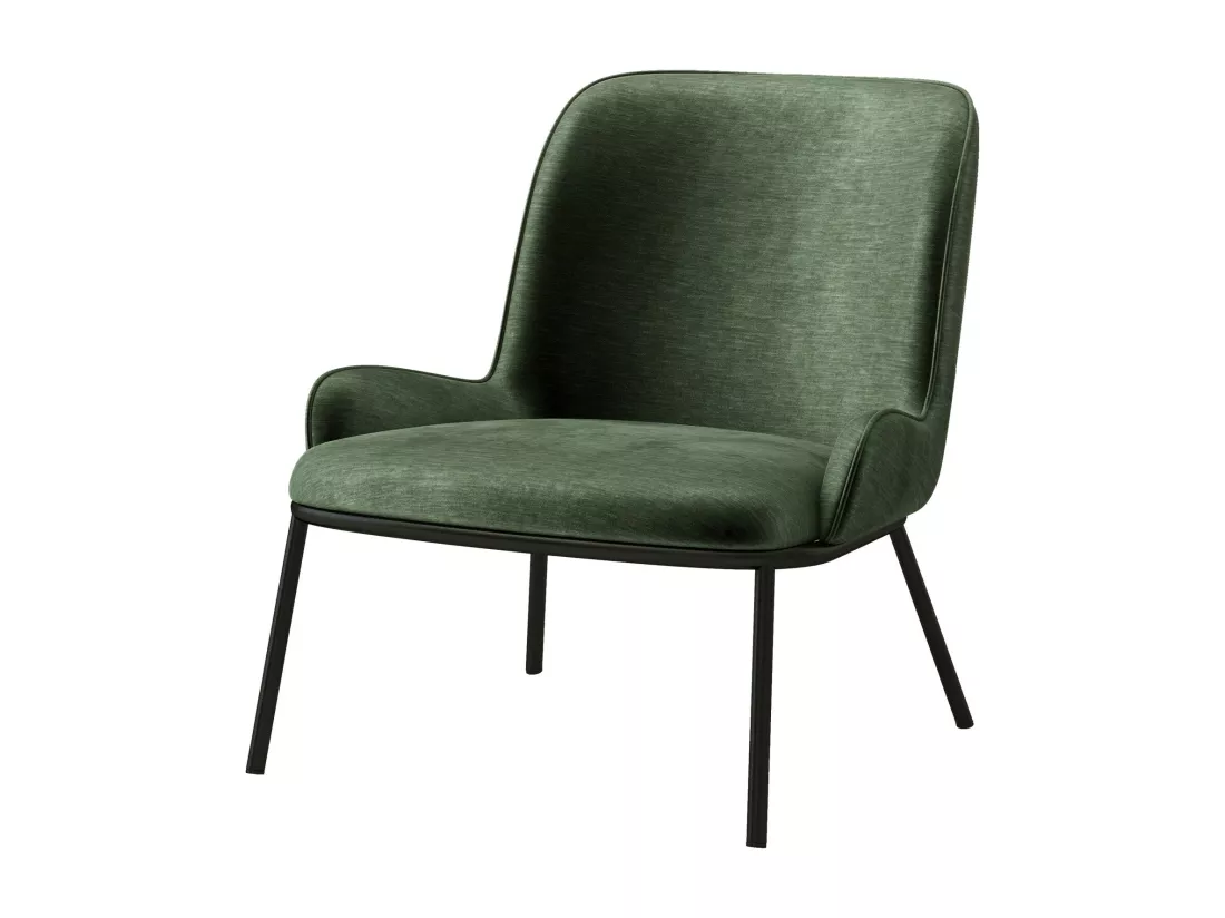 ALVIN - Fauteuil lounge, tissu chenillé Sauge et pieds noir mat