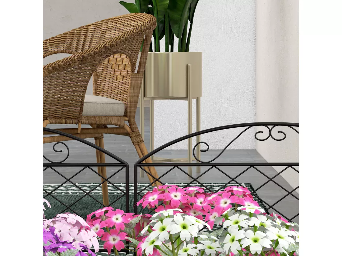 Lot de 5 clôtures de jardin décoratives avec ornements métal noir