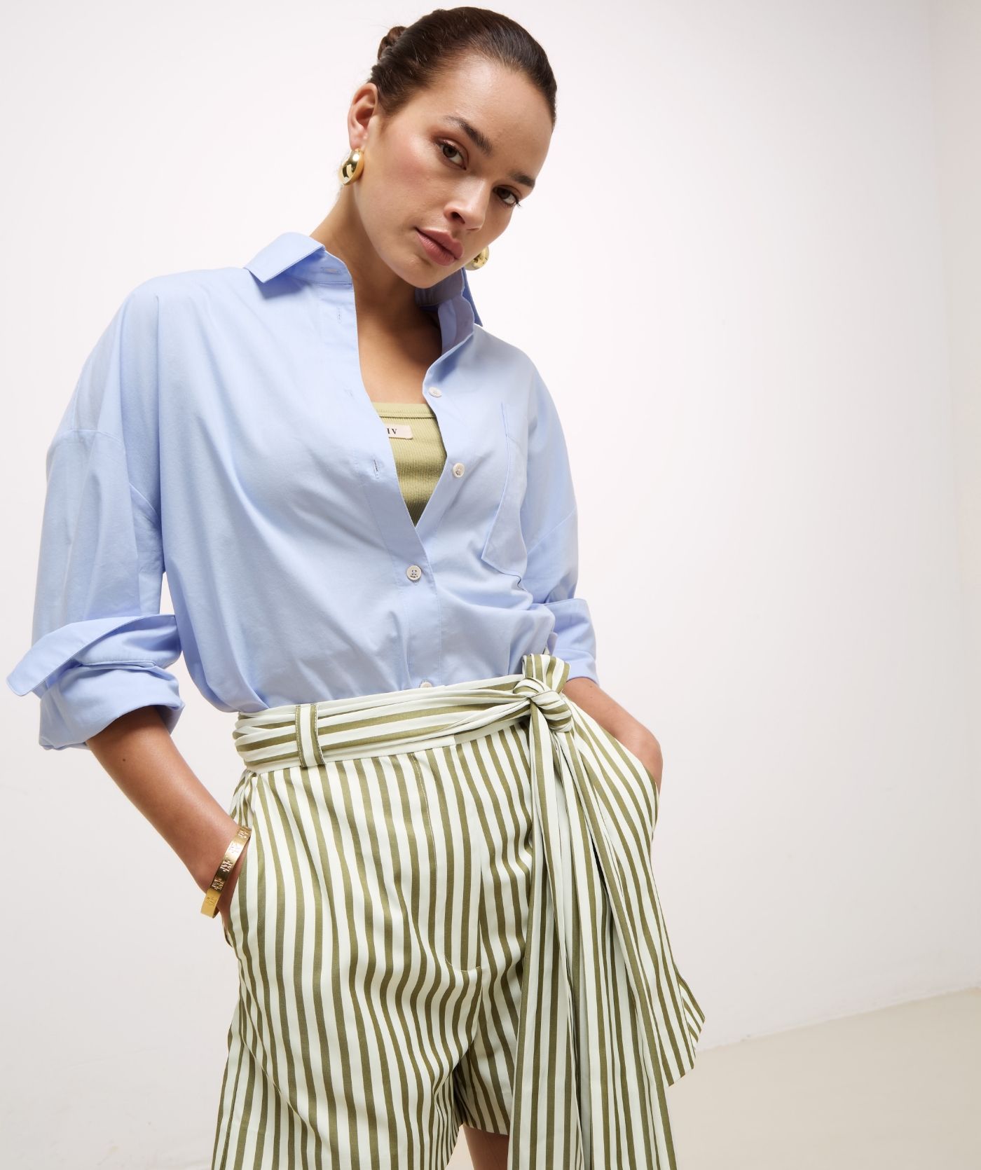 JV-DIEDA slim fit top met logo - dark pistachio