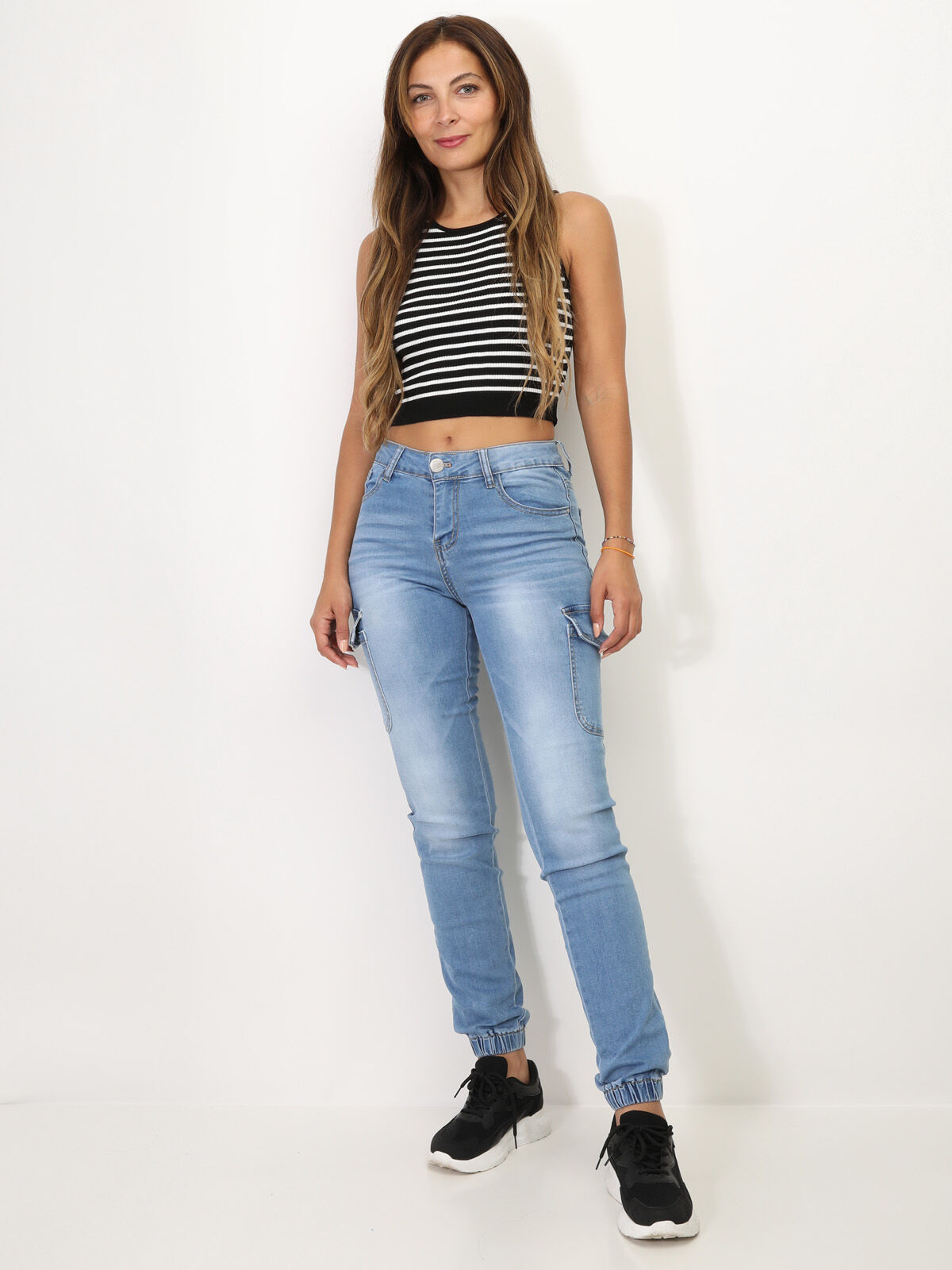 Jeans cargo style jogger- Bleu clair