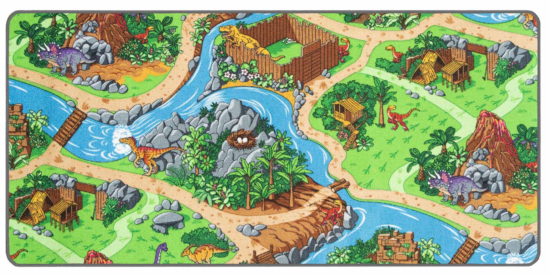 Primaflor-Ideen in Textil Kinderteppich »DINO, Made in Belgium« rechteckig 6,5 mm Höhe Strassen-Spiel-Teppich, Motiv Dinosaurier, Kinderzimmer