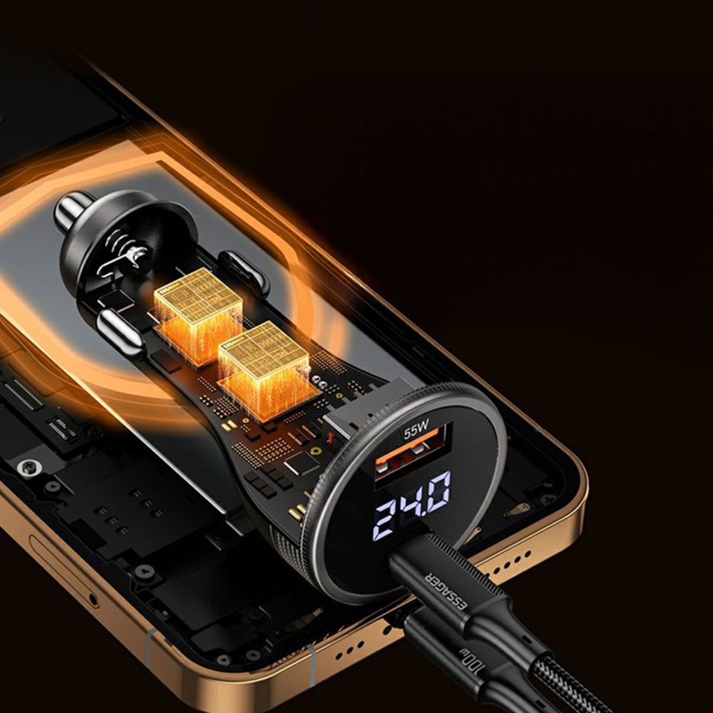 (100W) Universal USB A / USB C Auto KFZ Ladegerät mit LED Anzeige - Schwarz
