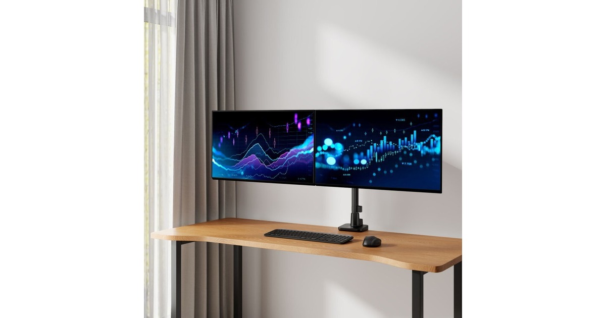 ACT ConnectivityMonitorarm office premium, gasveer, paalbevestiging, 2 monitoren  (Zwart)
