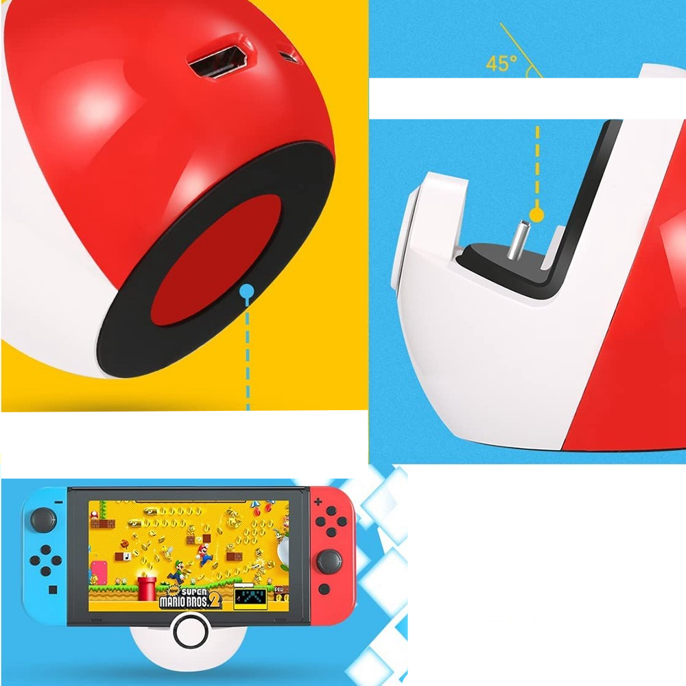 Ladegerät Dockingstation Charging Dock kompatibel für Nintendo Switch / OLED / Lite mit 4K HDMI / USB C / USB A - Rot / Weiss