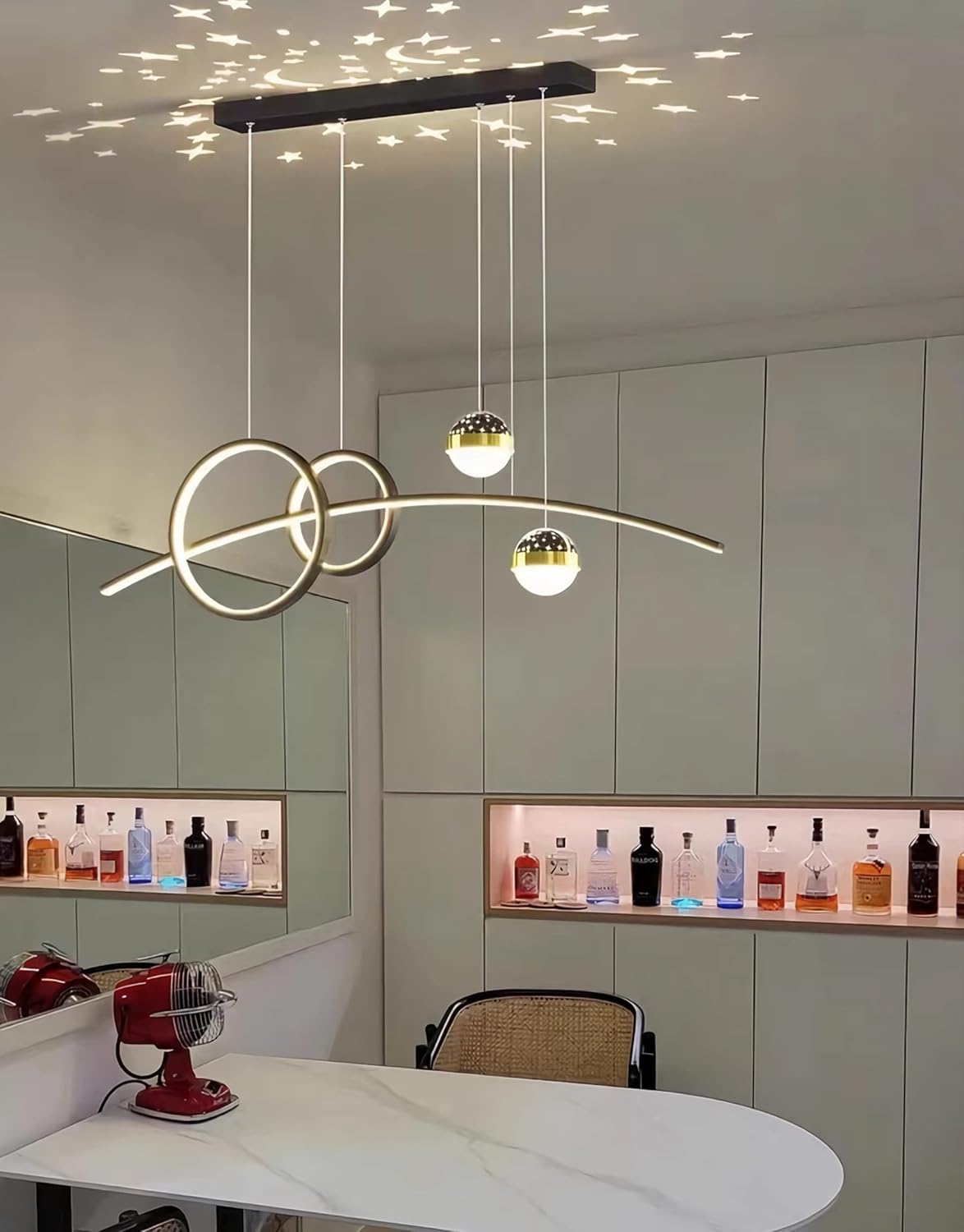 Pendelleuchte Esstisch, LED Hängeleuchte esstisch Pendelleuchte dimmbar mit Fernbedienung pendellampe höhenverstellbar Kronleuchter Lampe für Wohnzimmer Esszimmer Küche Büro (Schwarz, L80cm)