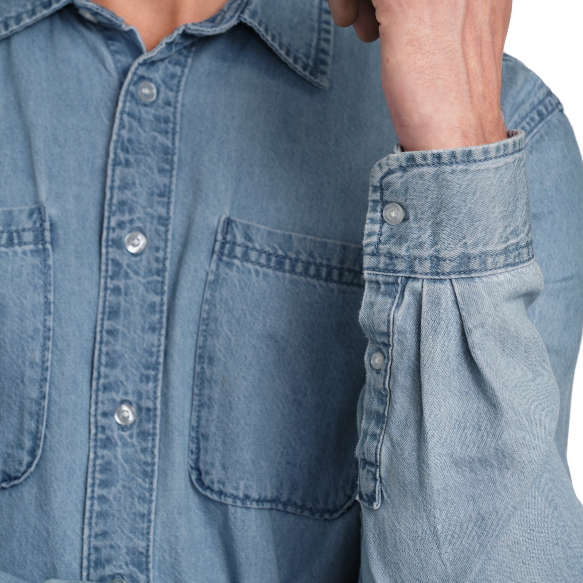 Jonas Nielsen Herren Jeanshemd mit großem Rücken-Print hellblau
