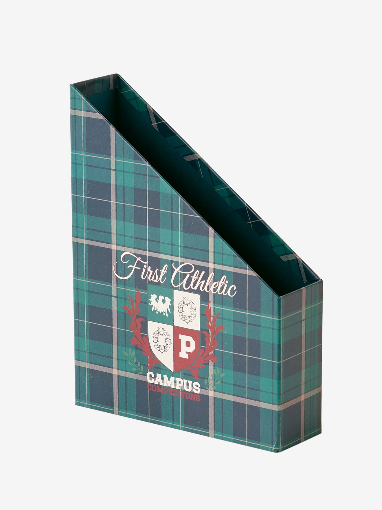 Conjunto organizador de mesa para campus, com estampa verde escura.