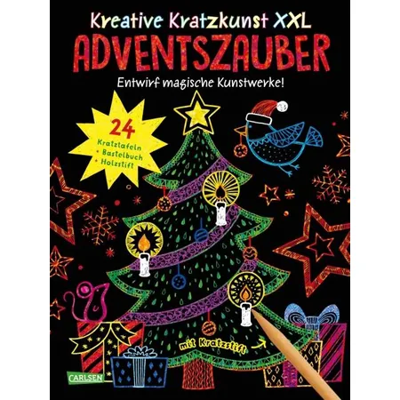 Carlsen Verlag Kreative Kratzkunst XXL: Adventszauber Set mit 24 Kratzbildern