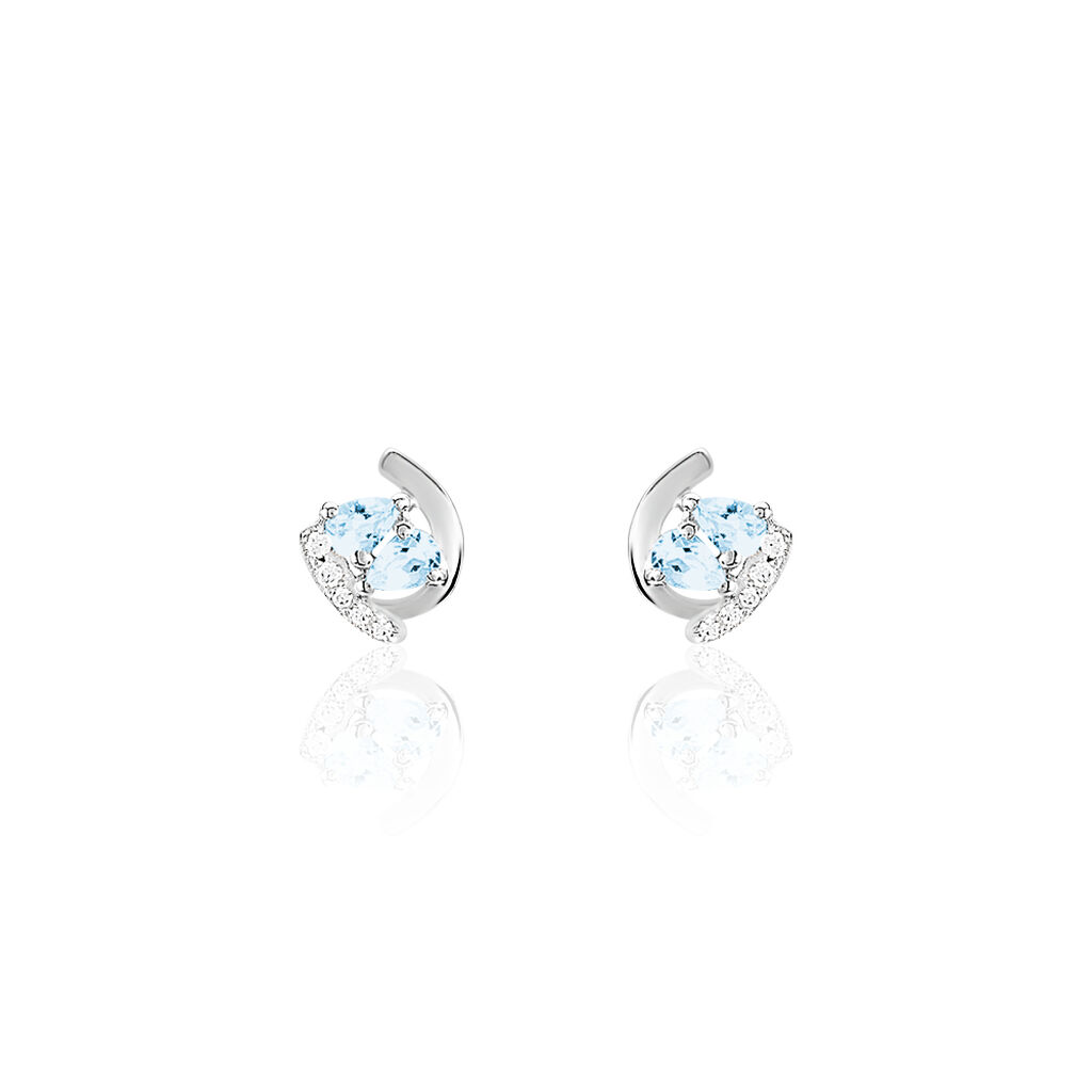Boucles D'oreilles Puces Tya Or Blanc Topaze Et Oxyde De Zirconium