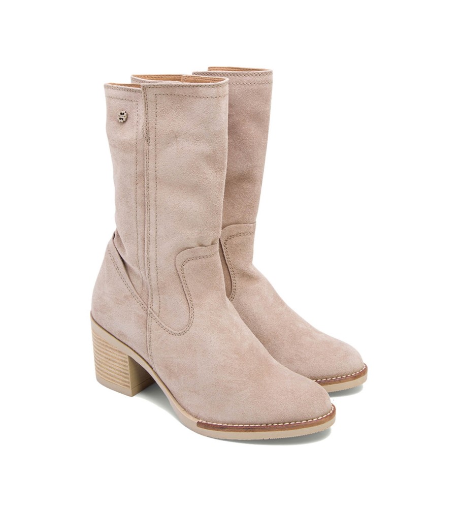 Botas Porronet Nia em couro bege - Altura do salto: 6,5 cm -