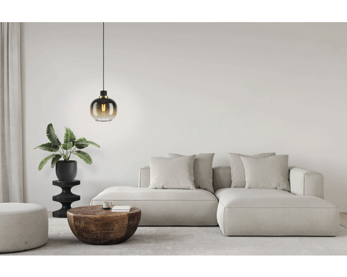 Hanglamp, 1-lichts, HxØ 110x19 cm, zwart/messing, glasdampgecoat zwart/bruin/transparant